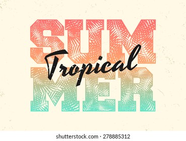 Retro style typographic design with colorful ombre text on vintage textured background.