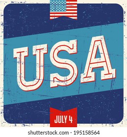 Retro style typographic greeting card for the American Independence Day in red, white and blue.