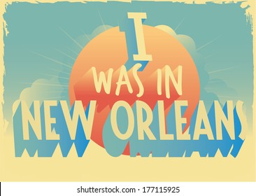 Retro style typographic vector new orleons postcard with writting  i was in new orleans