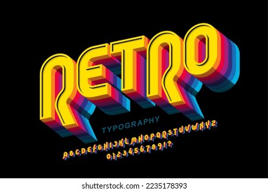 Diseño de tipografía de estilo retro, letras del alfabeto fuente e ilustración del vector de números