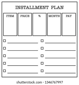 Retro style uncolored template for installment plan