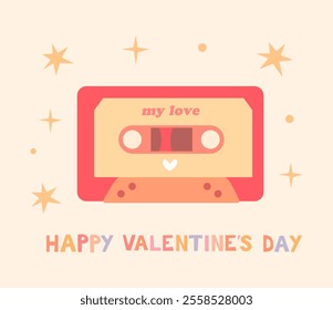 A retro style Valentine's Day card. Stereo cassette with the inscription "my love"