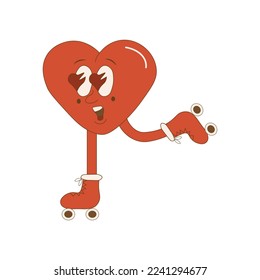 Retro style Valentine's day. Groovy retro heart. Hippie happy heart in retro cartoon style.Valentines Day. Vintage heart. Vector illustration