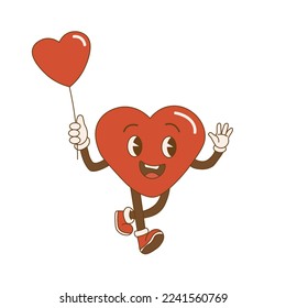 Retro style Valentine's day. Groovy retro heart. Hippie happy heart in retro cartoon style.Valentines Day. Vintage heart. Vector illustration