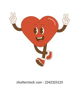 Retro style Valentine's day. Groovy retro heart. Hippie happy heart in retro cartoon style.Valentines Day. Vintage heart. Vector illustration