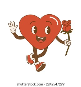 Retro style Valentine's day. Groovy retro heart. Hippie happy heart in retro cartoon style.Valentines Day. Vintage heart. Vector illustration