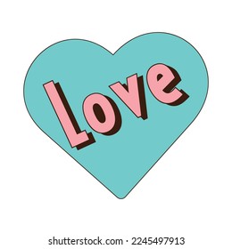 Retro style Valentine's day. Vector illustration of Groovy retro heart. Valentines day greeting card.Hippie happy heart in retro cartoon style.Valentines Day. Vintage heart.