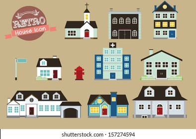 retro style vector collection of various buildings 