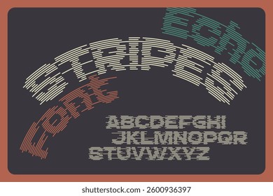 Retro style vector font with striped glitch effect. Vintage type made of distorted lines.