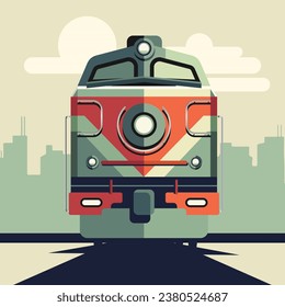 retro style vector illustration of railway engine 