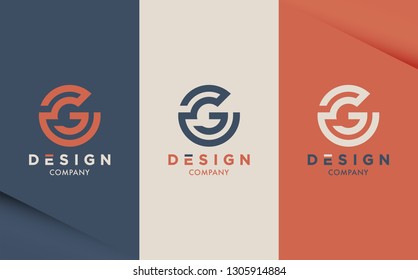 Retro style vector logotype in three colour variations. Stylish design template for branding. Letter G logo for premium identity.