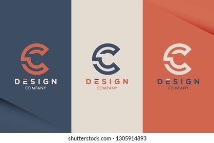 Retro style vector logotype in three colour variations. Stylish design template for branding. Letter C logo for premium identity.