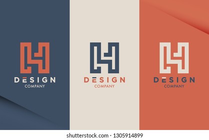 Retro style vector logotype in three colour variations. Stylish design template for branding. Letter H logo for premium identity.