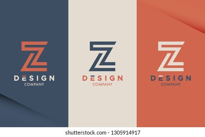 Retro style vector logotype in three colour variations. Stylish design template for branding. Letter Z logo for premium identity.