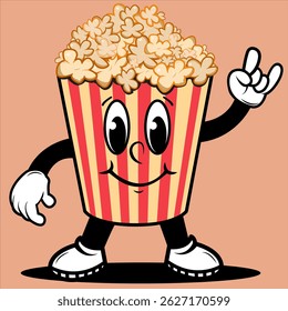 A retro style vector popcorn character. Editable within Illustrator or similar design program.
