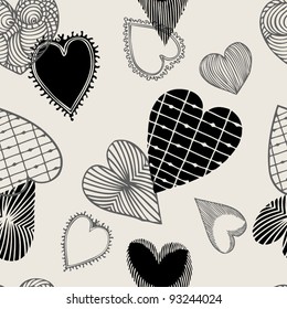 Retro style vector seamless fabric, pattern, wallpaper, wrapping and background with painted abstract heart - Valentine Day and Love theme for decoration and design