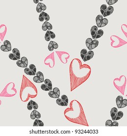 Retro style vector seamless fabric, pattern, wallpaper, wrapping and background with painted abstract heart - Valentine Day and Love theme for decoration and design