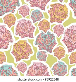 Retro style vector seamless pattern, fabric, wallpaper, wrapping and background with beautiful, abstract flower ornament - summer and spring theme for decoration and design