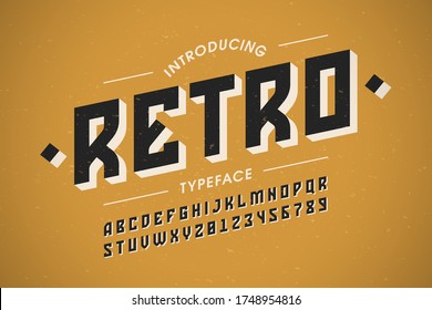 Retro style vintage font, alphabet letters and numbers vector illustration