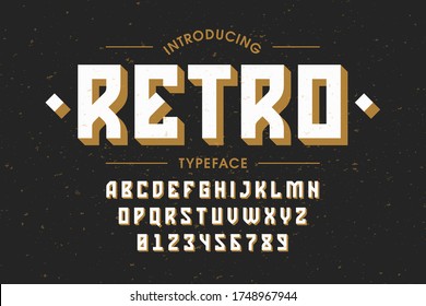 Retro style vintage font, alphabet letters and numbers vector illustration