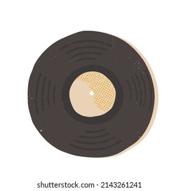 Retro Style Vinyl Record, Jazz Or Blues Music Collection Disc With Shabby Texture. Hand-drawn Vector Isolated Illustration.