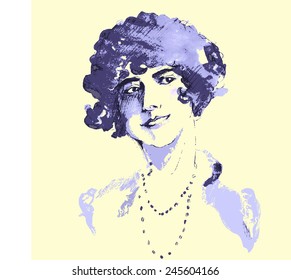 Retro style watercolor portrait pretty young woman  Elegant vintage lady   Vector illustration 