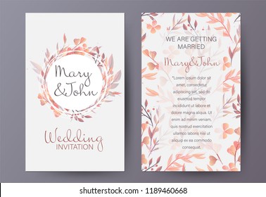 Retro style wedding invitation template decorated with natural autumn pattern