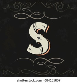 Retro style. Western letter design. Letter S