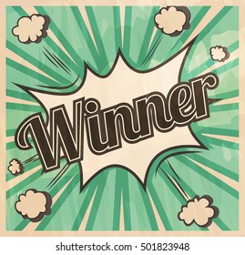 Retro style Winner signboard Background. Boom comic book explosion vector template