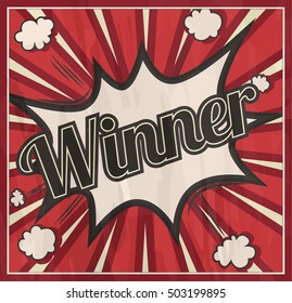 Retro style Winner signboard Background. Boom comic book explosion vector template