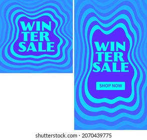 Retro Style Winter Sale Instagram Post And Stories Template In Blue Colors. Vector Illustration