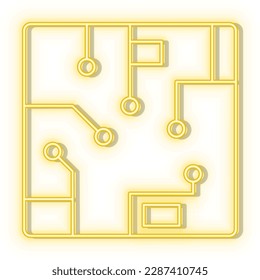 Retro style yellow neon vector icon intelligence, robot, love yellow neon icon.
