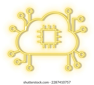 Retro style yellow neon vector icon robot yellow neon icon.