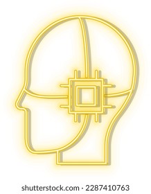 Retro style yellow neon vector icon robot, talk, chat bobble yellow neon icon.