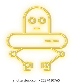 Retro style yellow neon vector icon robot, tech, car yellow neon icon.