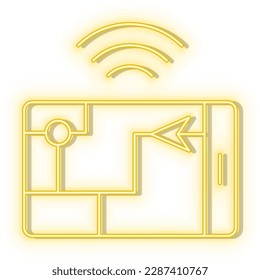 Retro style yellow neon vector icon memory, robot, intelligence, smart yellow neon icon.
