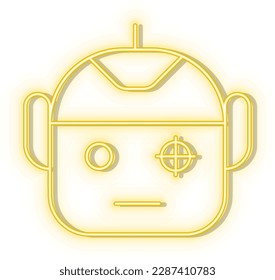 Retro style yellow neon vector icon face, recognition, tech yellow neon icon.