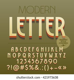 Retro styled 3D Art Deco set of alphabet letters, numbers and punctuation symbols with shadow