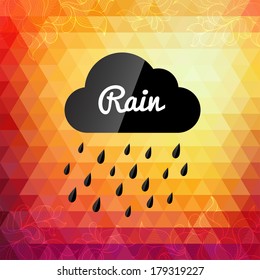 Retro styled autumn rain cloud design card, vintage holiday ornament, retro mosaic pattern of geometric triangle shapes