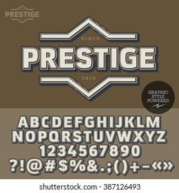 Retro styled badge for vintage car shop. Vector set of letters, numbers and symbols.