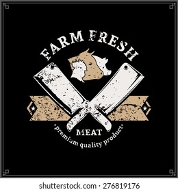 Retro Styled Butchery Logo, Meat Label Template with Farm Animals Icons and Knives