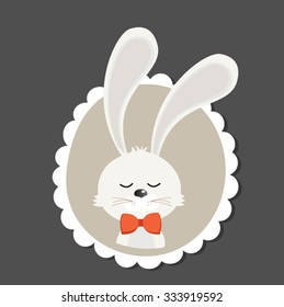Retro styled Card with cute bunny - vector template with copy space