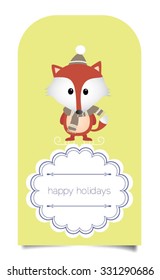 Retro styled Christmas Card with cute fox - vector template with copy space