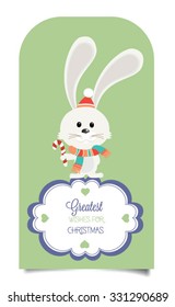 Retro styled Christmas Card with cute bunny- vector template with copy space