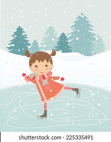 Retro styled Christmas Card with little girl- vector illustration