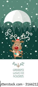 Retro styled Christmas Card with reindeer - vector template with copy space