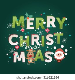 Retro styled Christmas Card with Santa Claus - Marry Christmas letters