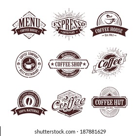 Retro styled coffee stamps vector set isolated on white.