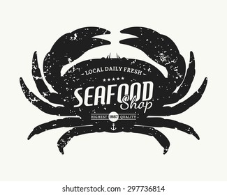 Retro Styled Crab Silhouette Seafood Shop Label