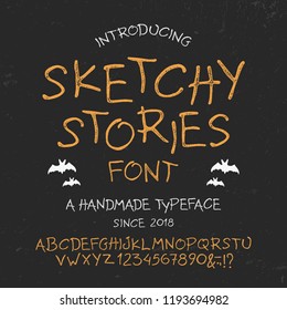 Retro Styled decorative  Font. Vintage Hand Drawn Typeface.  Original Letters and Numbers.  Vector